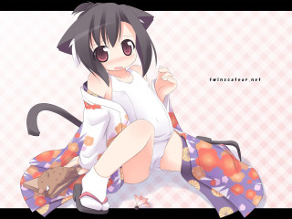 Cat ears girl purple skirt - a cat ear free wallpaper