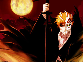 Man sword fullmoon redsky orangehair - a red sky free wallpaper