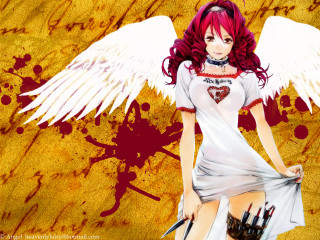 Red haired girl blood wings - bloody free wallpaper