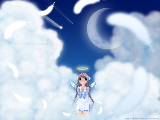 Angelic girl clouds halo wings - a halo free wallpaper