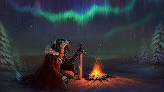 Person sitting fire bear back - aurora free wallpaper for desktop