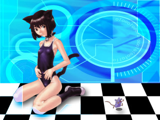 Woman black swimsuit checkered floor - a black swimsuit free wallpaper