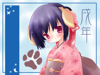 Pink kimono coffee paw print - kyoani free wallpaper