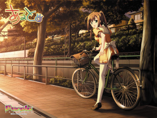 Woman bike fence trees dog - a bike free wallpaper