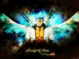 Blue hair angel wings glowing - his chest and chest free wallpaper
