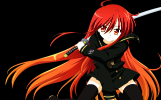 Red haired girl sword anime - a black outfit free wallpaper