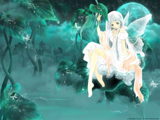Fairy cloud fullmoon animefantasy wings - a full moon behind her free wallpaper