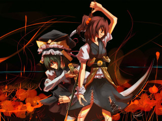 Anime gothic sword girls orangeflowers - orange flower free wallpaper