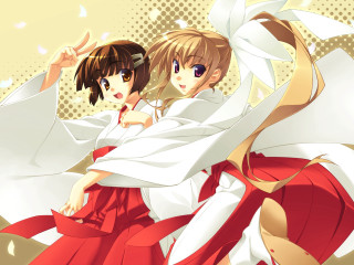 Anime girls red white hakama - a red ribbon free wallpaper for desktop
