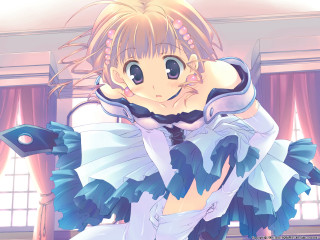 Anime girl blue dress pink - a black tie free wallpaper