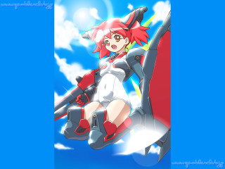 Anime girl flying gun redhair - white shirt free wallpaper for desktop