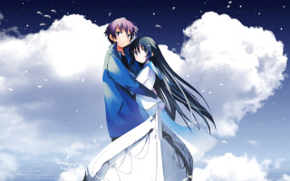 Clouds angelic hug kiss anime - official art free wallpaper for desktop