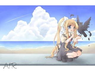 Girl beach bird anime lynx - above her head free wallpaper for desktop