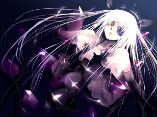 White haired girl purple floral - white flower and leaves free wallpaper