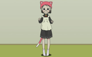 Cartoon cat hood portrait kawaii - her head and a cat tail free wallpaper