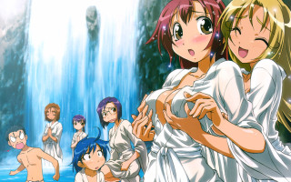 Anime group waterfall beach girls - a waterfall free wallpaper