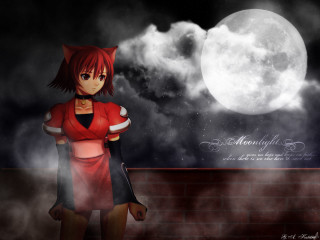 Woman red dress full moon - moonlight free wallpaper