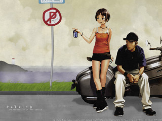 Man woman motorcycle no parking - a motorcycle next free wallpaper
