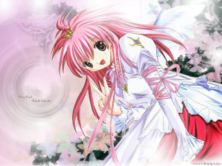 Pink haired girl white dress 2 - a pink bow free wallpaper