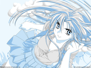 Blue hair girl wind dress - yukito kishiro free wallpaper