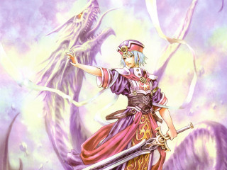 Purple dress woman sword dragon - a purple dress holding free wallpaper