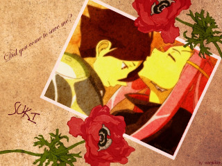 Couple kissing flowers neo romanticism - flower in front free wallpaper