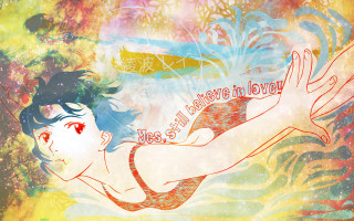 Woman swimming words fish autumn - a screenprint free wallpaper