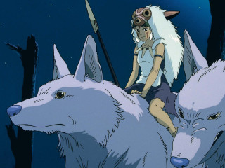 Woman wolf riding forest moon - ghibli free wallpaper