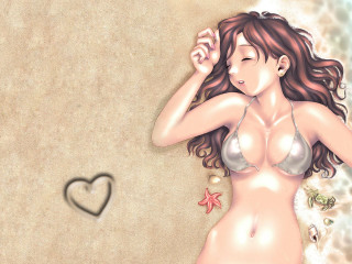 Beach bikini anime heart starfish - a starfish free wallpaper for desktop