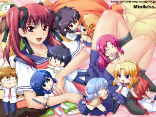 Anime girls bed crossed legs - a bed together free wallpaper