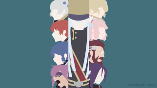 Anime characters group tilted heads - a line free wallpaper