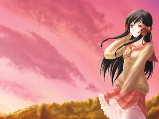 Pink sky woman dress anime - a woman in a dress free wallpaper
