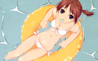Cartoon girl bikini raft water - a cartoon girl in a bikini free wallpaper