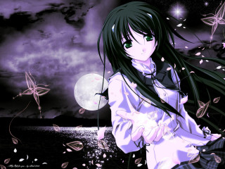 Girl fullmoon stars purple sky - a full moon free wallpaper
