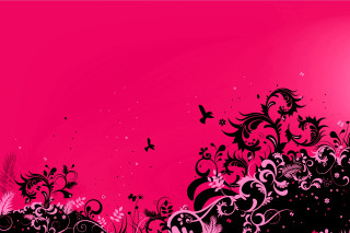 Pink black background floral design - side and a butterfly free wallpaper