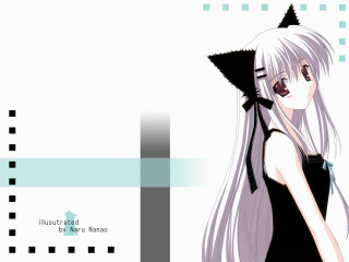 Girl white hair black dress - a cat ear free wallpaper for desktop