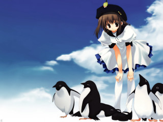 Girl sailor outdoors penguins snow - a girl in a sailor outfit free wallpaper