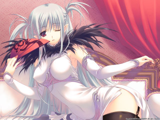Gothic anime woman white dress - a red pillow free wallpaper for desktop