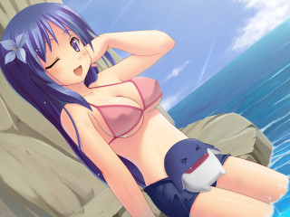 Woman beach bikini blue hair - pokemon free wallpaper