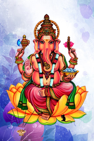 Ganesha lotus flower water pot - free anime wallpaper for mobile