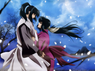 Snow people trees falling petals - the snow free wallpaper