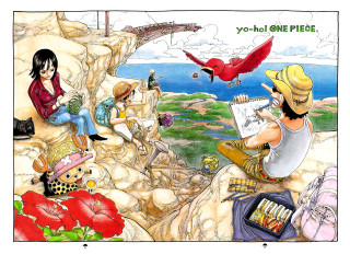 Man woman bird rock outdoors - eiichiro oda free wallpaper for desktop