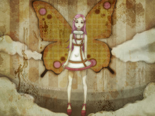 Girl butterfly wings wall clouds - a surrealist painting free wallpaper
