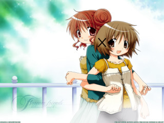 Anime girls hugging balcony sky - a balcony free wallpaper