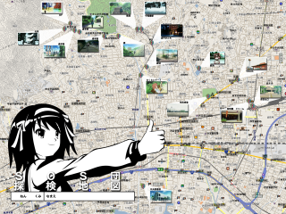 City map girl pointing thumbs - a thumb free wallpaper