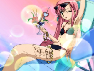 Pink hair girl sitting tattoo - a chair holding free wallpaper