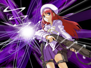 Girl with gun purple stars - plasma free wallpaper