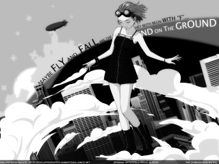 Woman black dress flying cityscape - underground comix free wallpaper