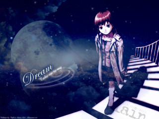 Sky moon planet girl stairway - space art free wallpaper