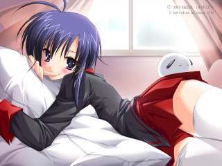 Woman laying bed stuffed animal - anime girl free wallpaper for desktop